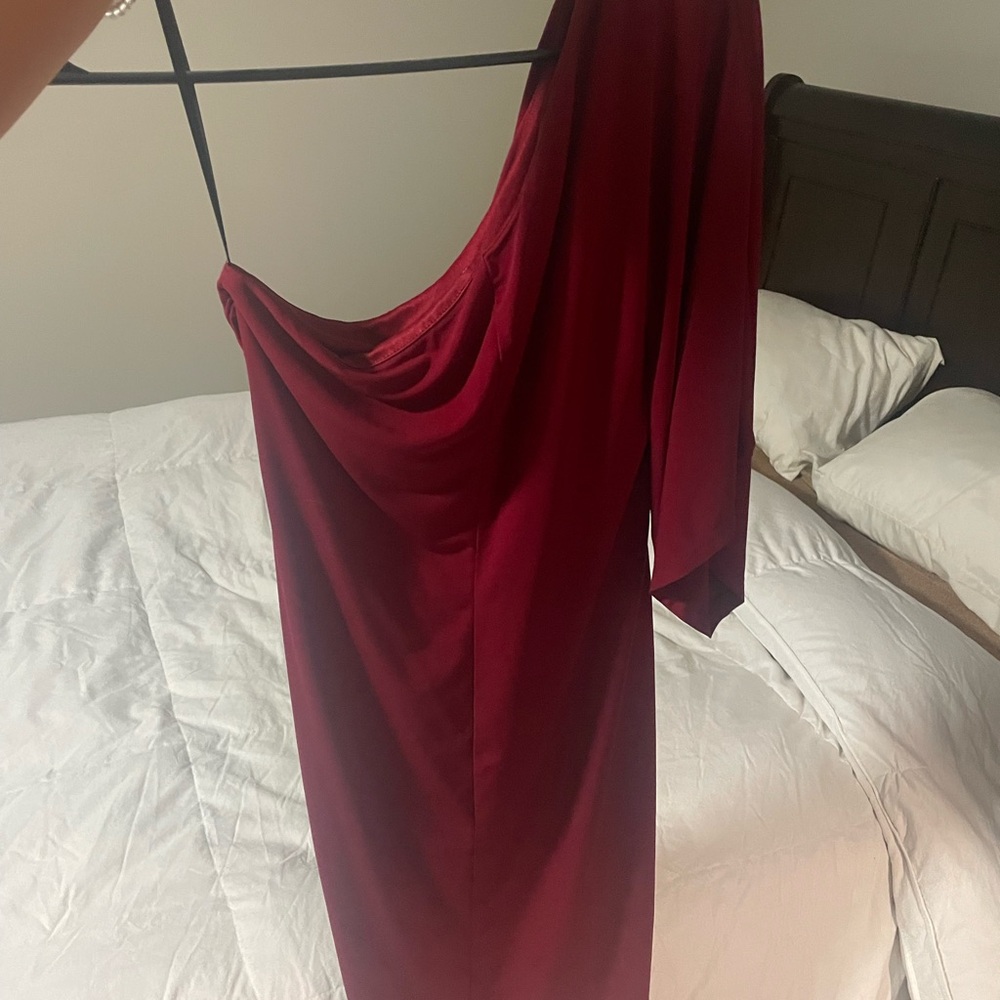 Red single arm slinky dress